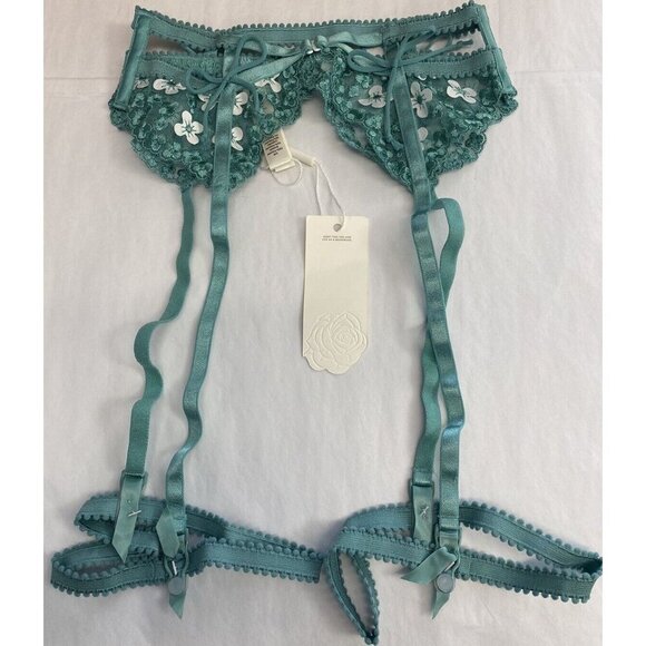 For Love & Lemons XXS Garter Belt Daisy Embroidered Green White New NWT - Picture 7 of 9